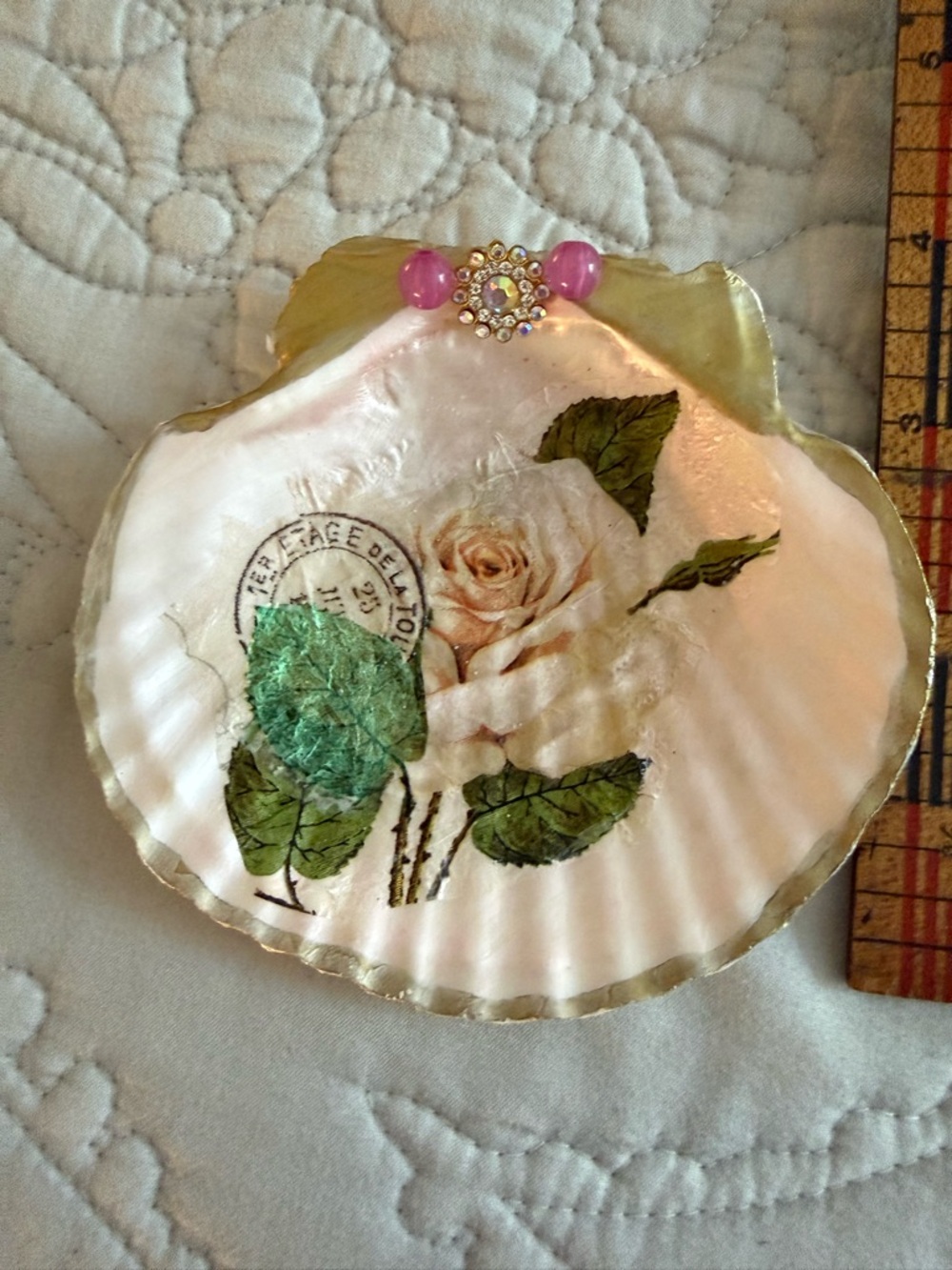 Handmade Decoupage Scallop Shell Trinket Dish